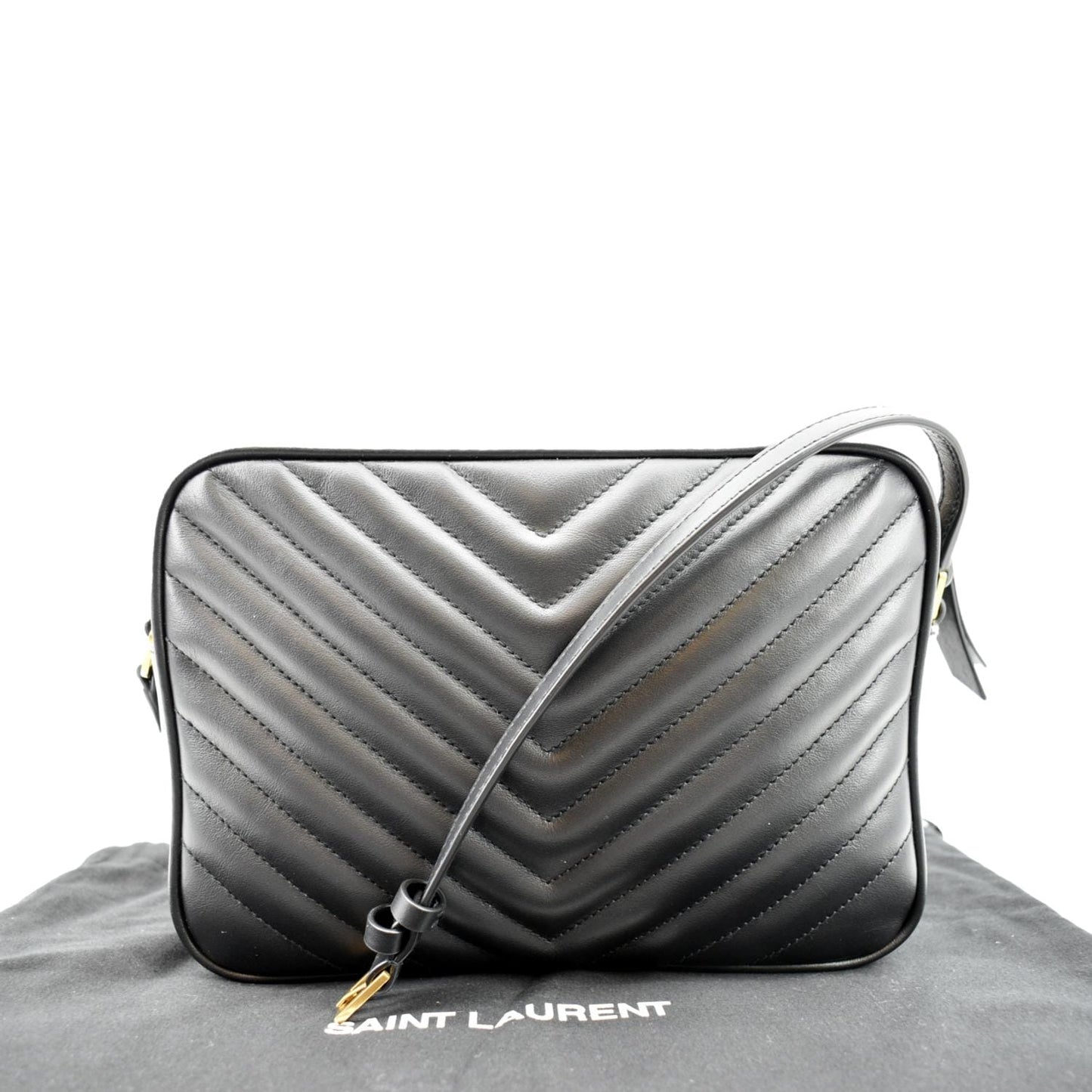 SAINT LAURENT Lou Camera Chevron Leather Crossbody Bag Black