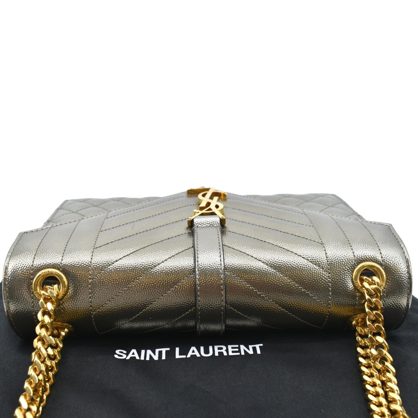 SAINT LAURENT Envelope Medium Matelasse Leather Shoulder Bag Metallic