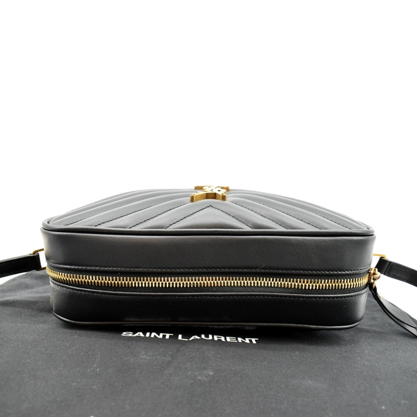 SAINT LAURENT Lou Camera Chevron Leather Crossbody Bag Black
