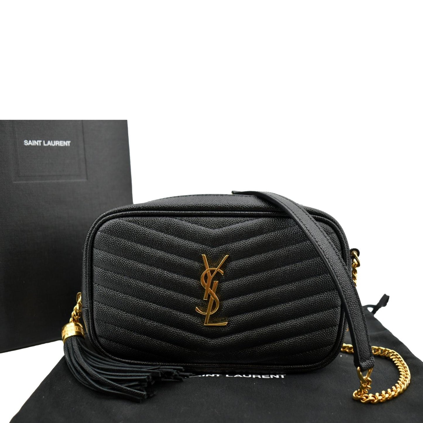 SAINT LAURENT Mini Lou Leather Camera Crossbody Bag Black