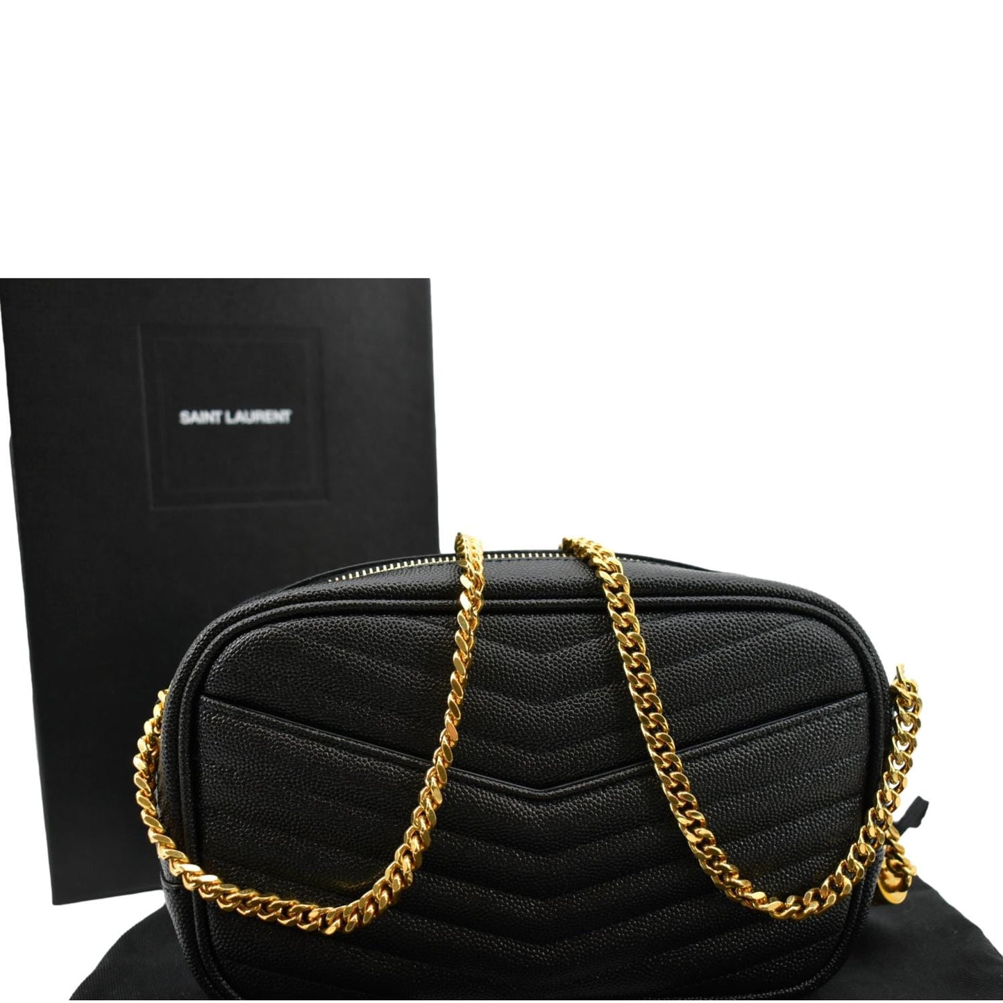 SAINT LAURENT Mini Lou Leather Camera Crossbody Bag Black