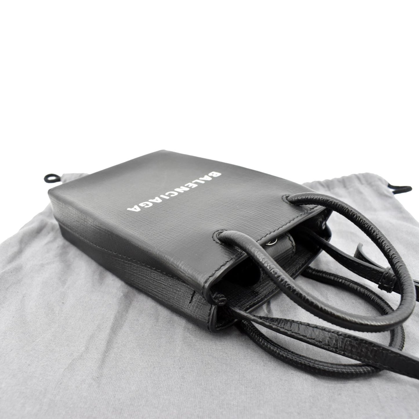 BALENCIAGA Leather Phone Holder Shopping Crossbody Bag Black