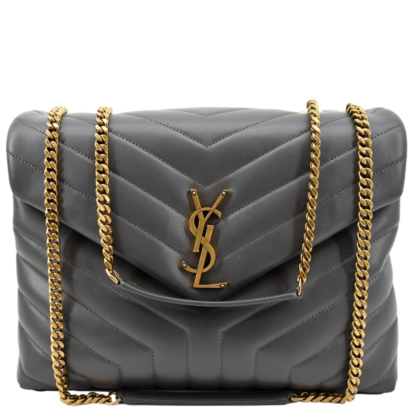 SAINT LAURENT Loulou Medium Matelasse Leather Chain Shoulder Bag Dark Gray