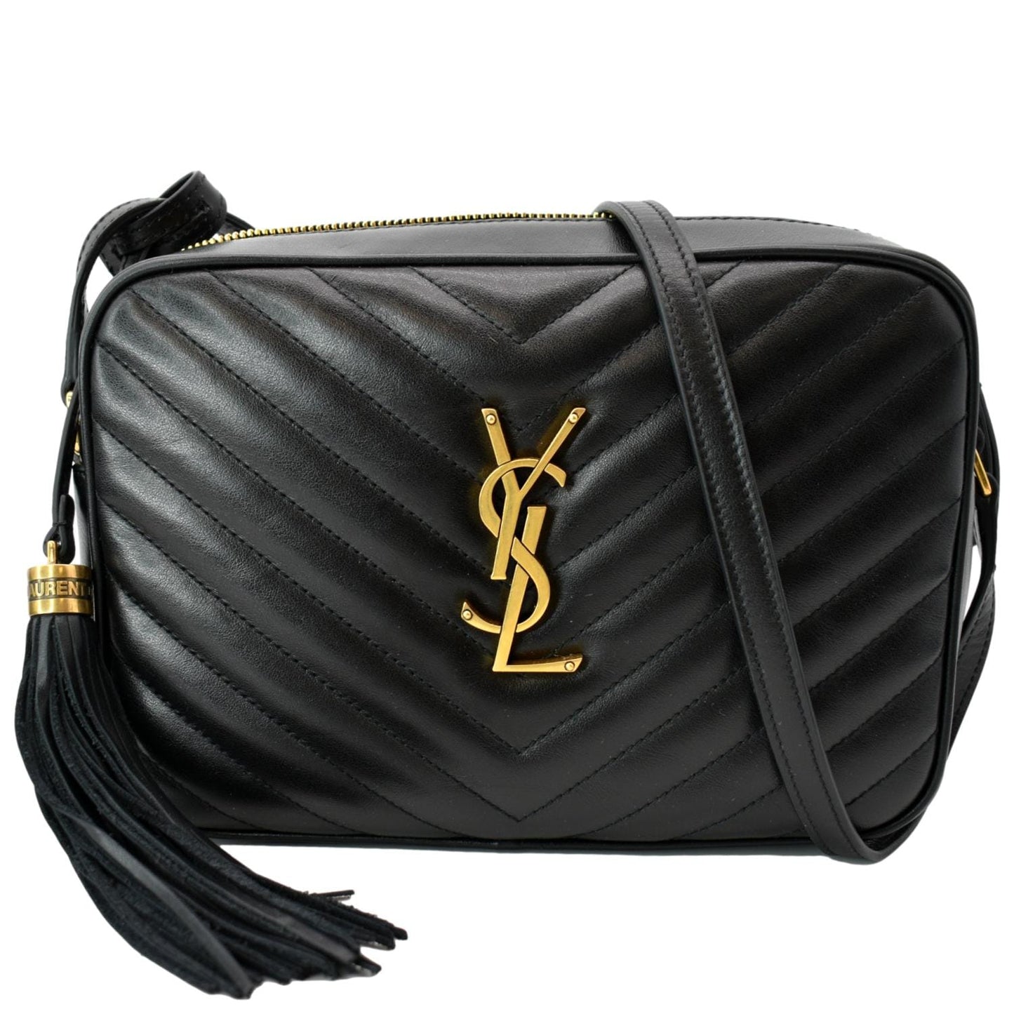 SAINT LAURENT Lou Chevron Leather Camera Crossbody Bag Black