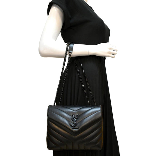 SAINT LAURENT Loulou Small Calfskin Leather Shoulder Bag Black