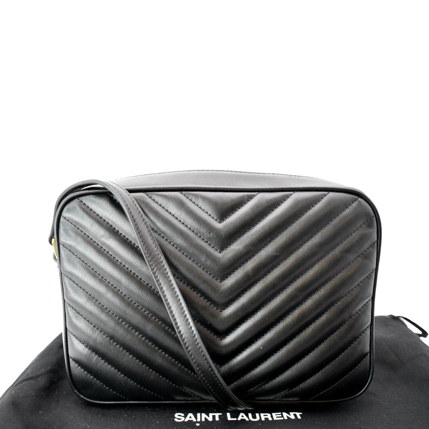 SAINT LAURENT Lou Chevron Leather Camera Crossbody Bag Black