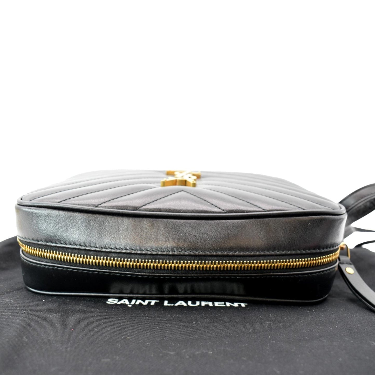 SAINT LAURENT Lou Chevron Leather Camera Crossbody Bag Black
