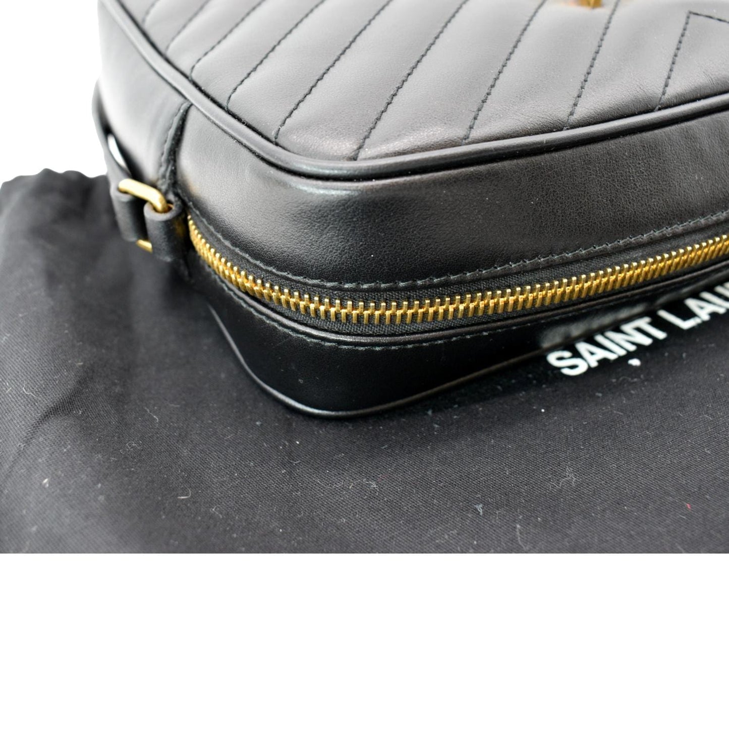 SAINT LAURENT Lou Chevron Leather Camera Crossbody Bag Black