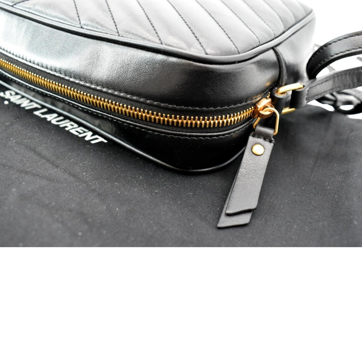 SAINT LAURENT Lou Chevron Leather Camera Crossbody Bag Black