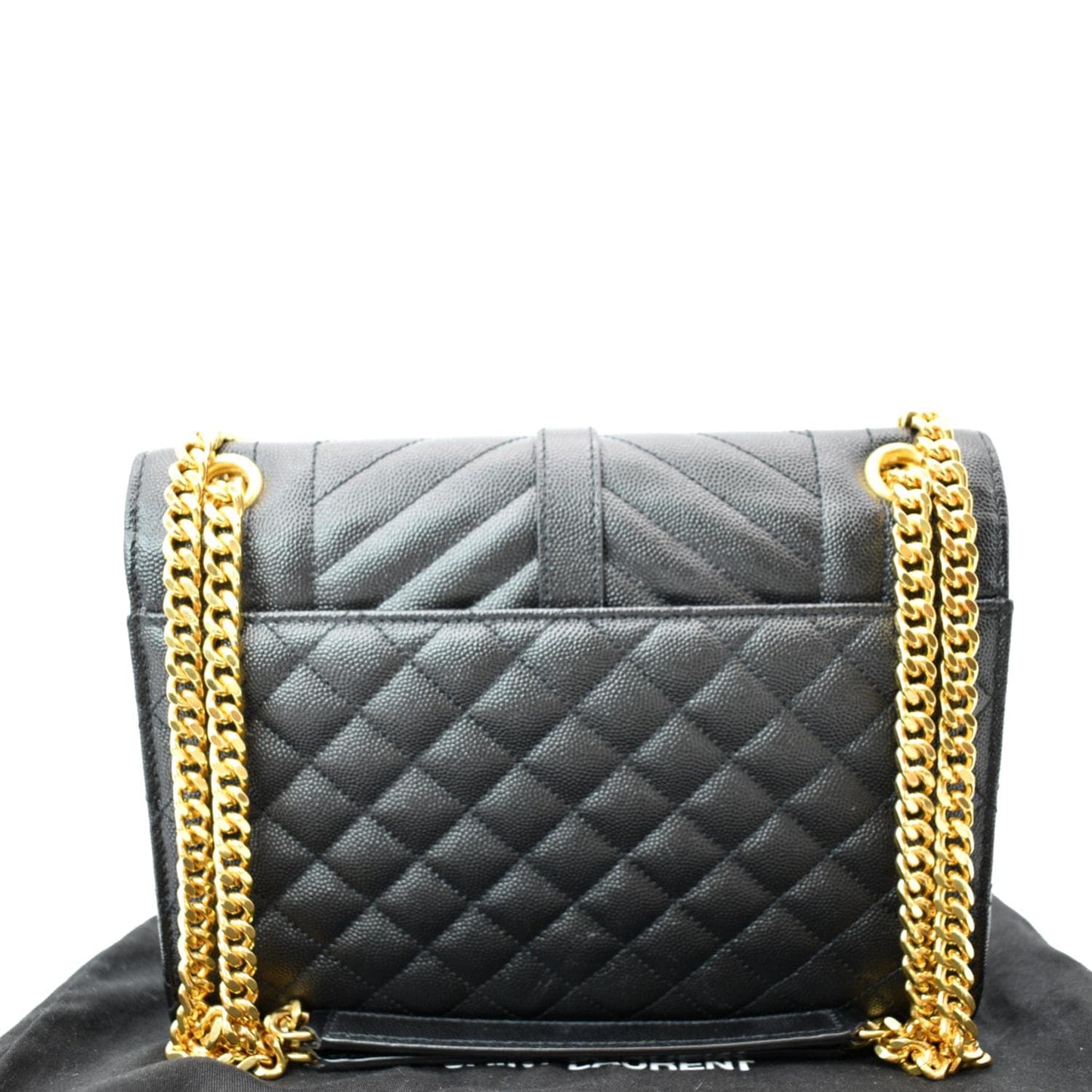 SAINT LAURENT Medium Envelope Leather Chain Shoulder Bag Black