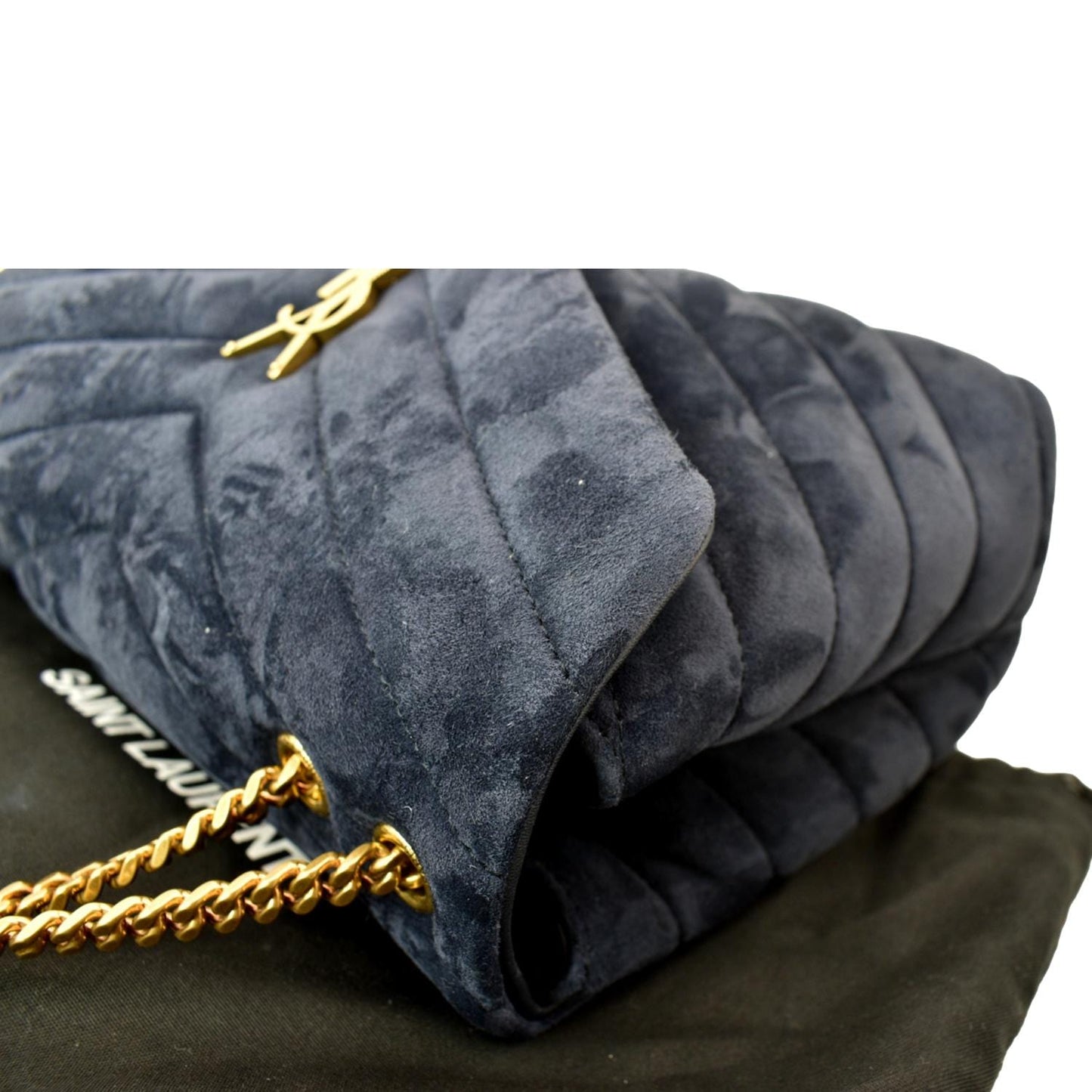 SAINT LAURENT Small Loulou Velvet Shoulder Bag Blue