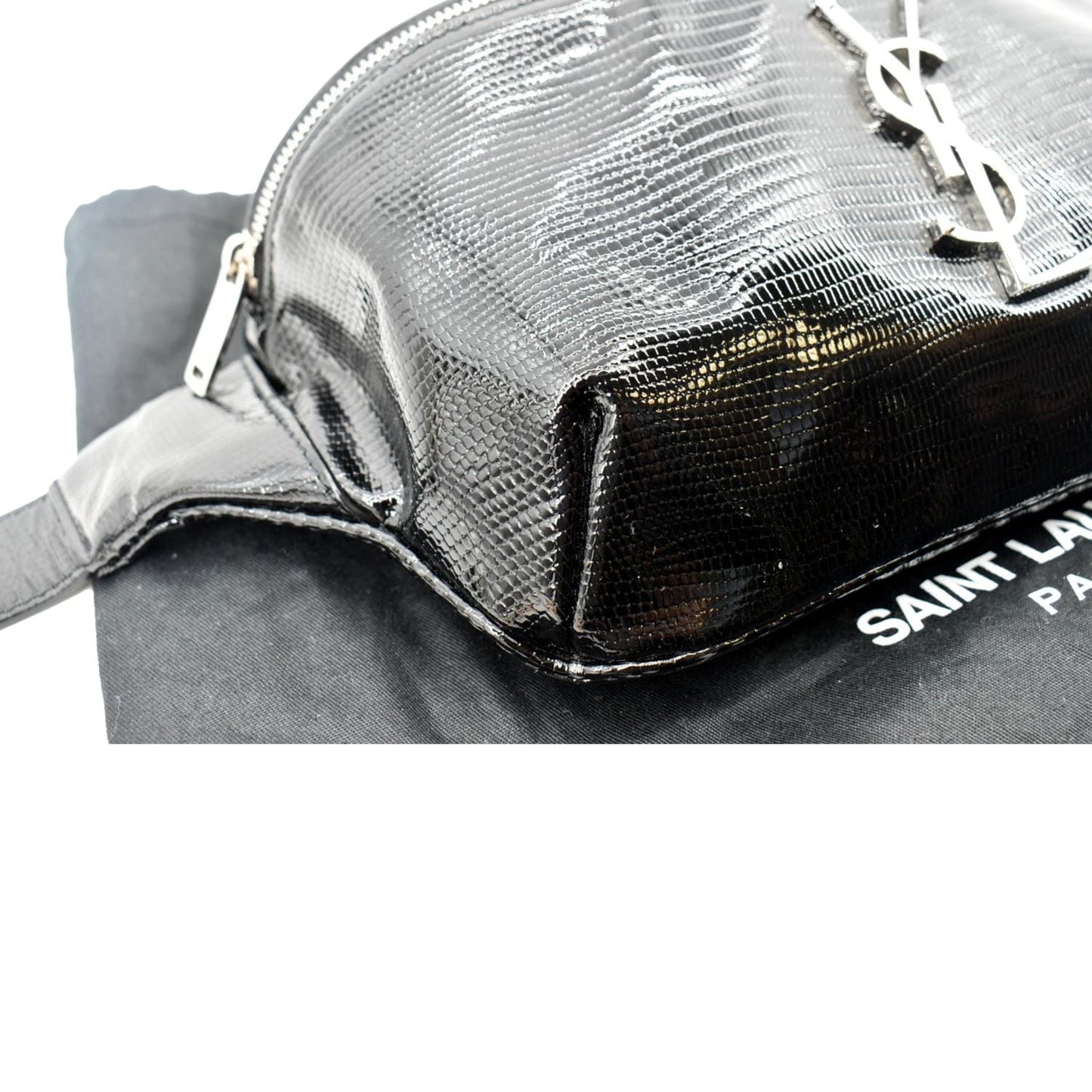 SAINT LAURENT Embossed Patent Leather Belt Bag Black