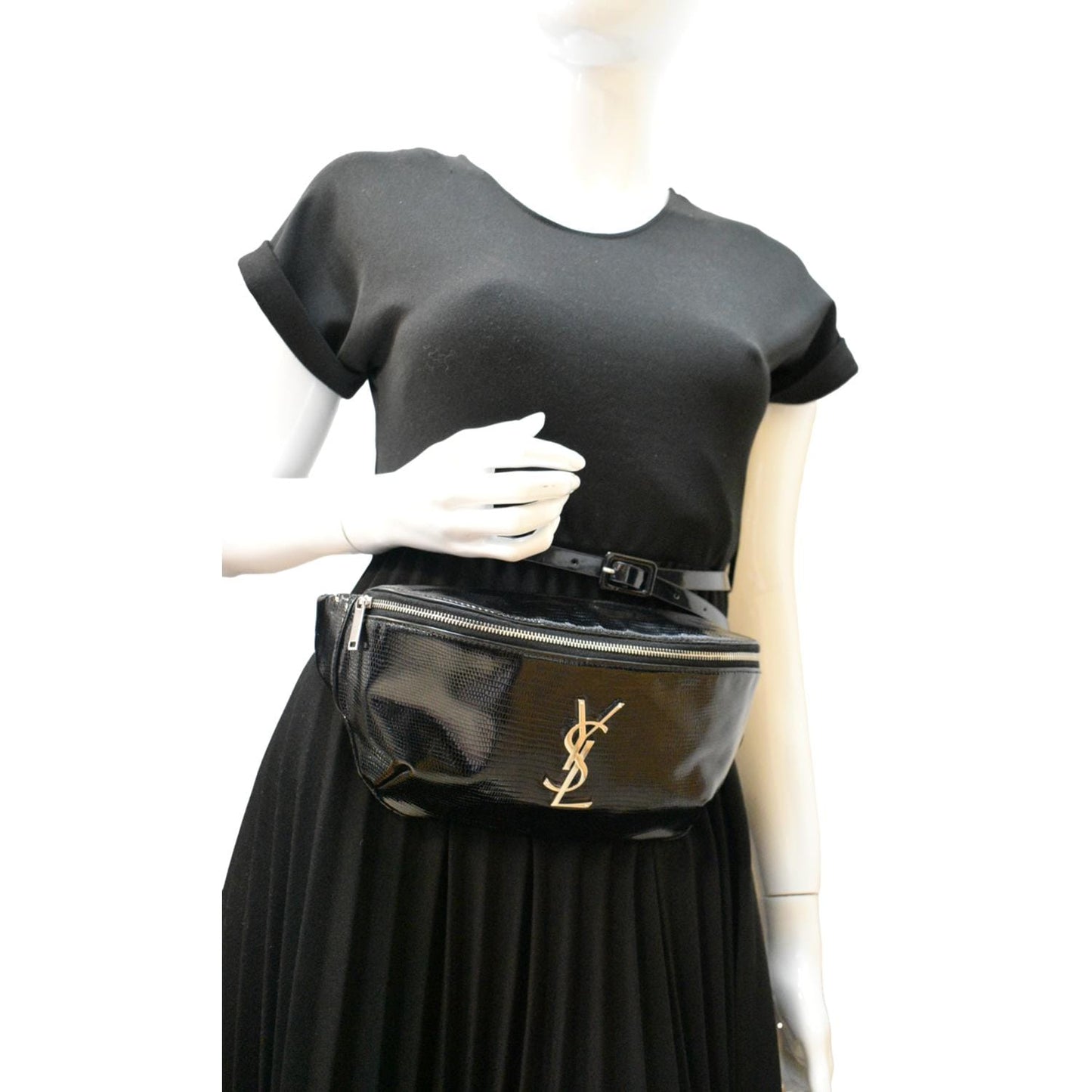 SAINT LAURENT Embossed Patent Leather Belt Bag Black