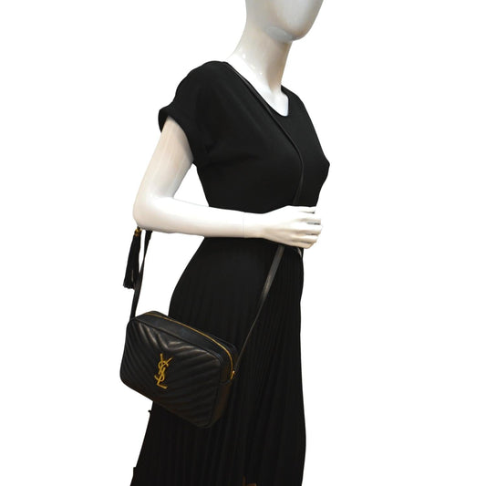 SAINT LAURENT Lou Chevron Leather Camera Crossbody Bag Black