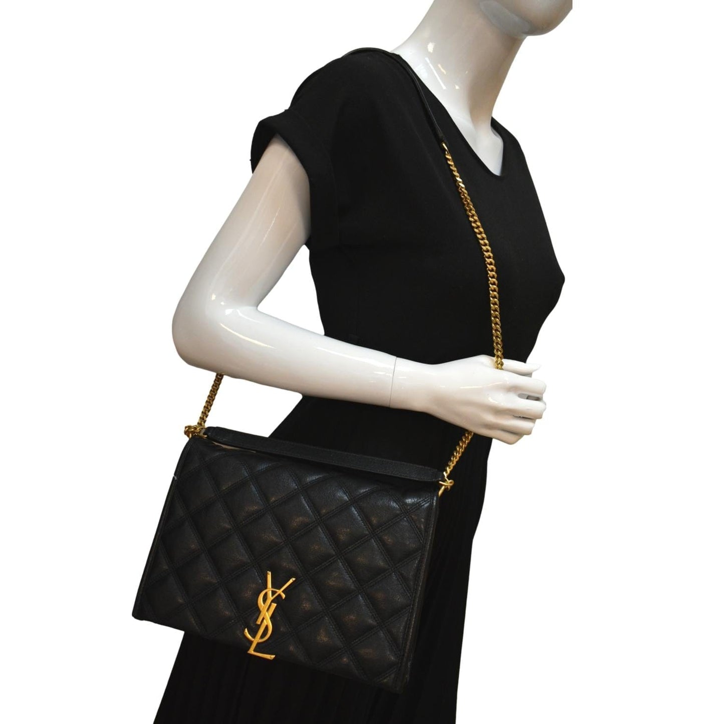SAINT LAURENT Becky Quilted Leather Shoulder Chain Bag Black