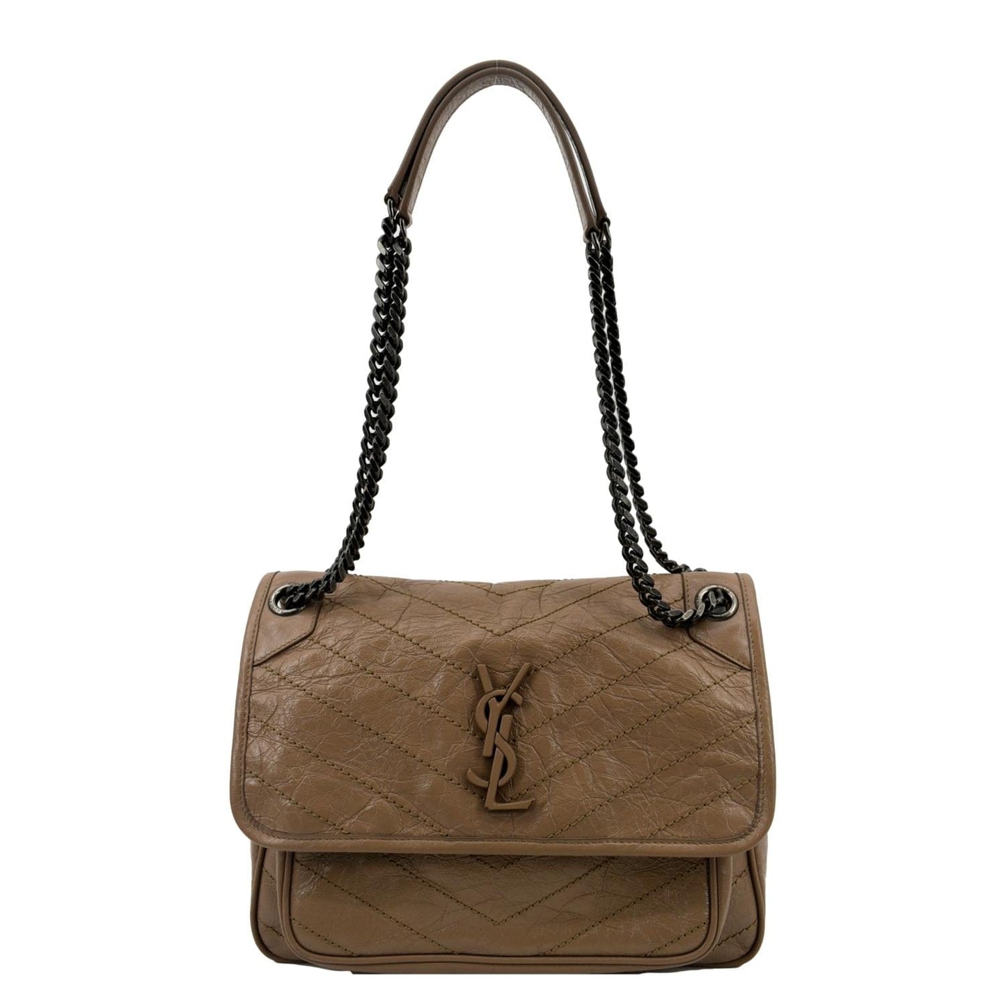 SAINT LAURENT Niki Medium Leather Crossbody Bag Greyish Brown
