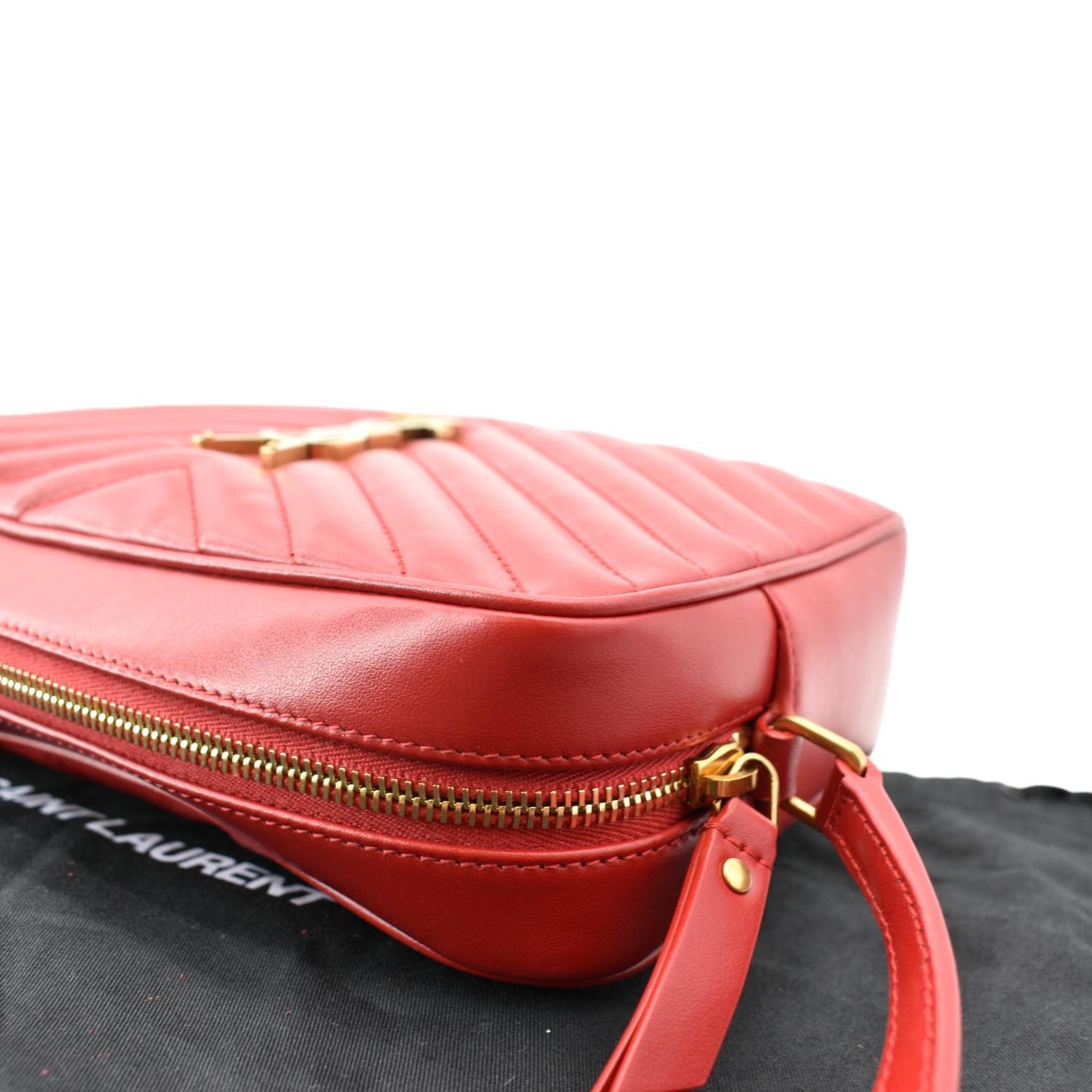 SAINT LAURENT Lou Chevron Leather Camera Crossbody Bag Red