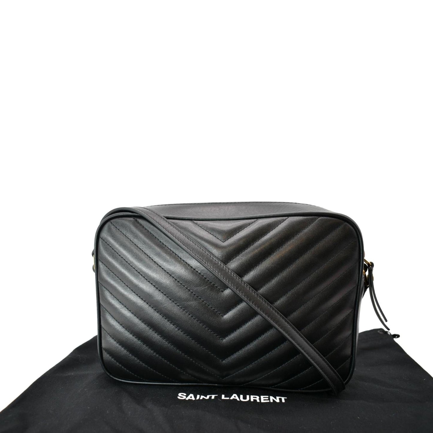 SAINT LAURENT Lou Chevron Leather Camera Crossbody Bag Black