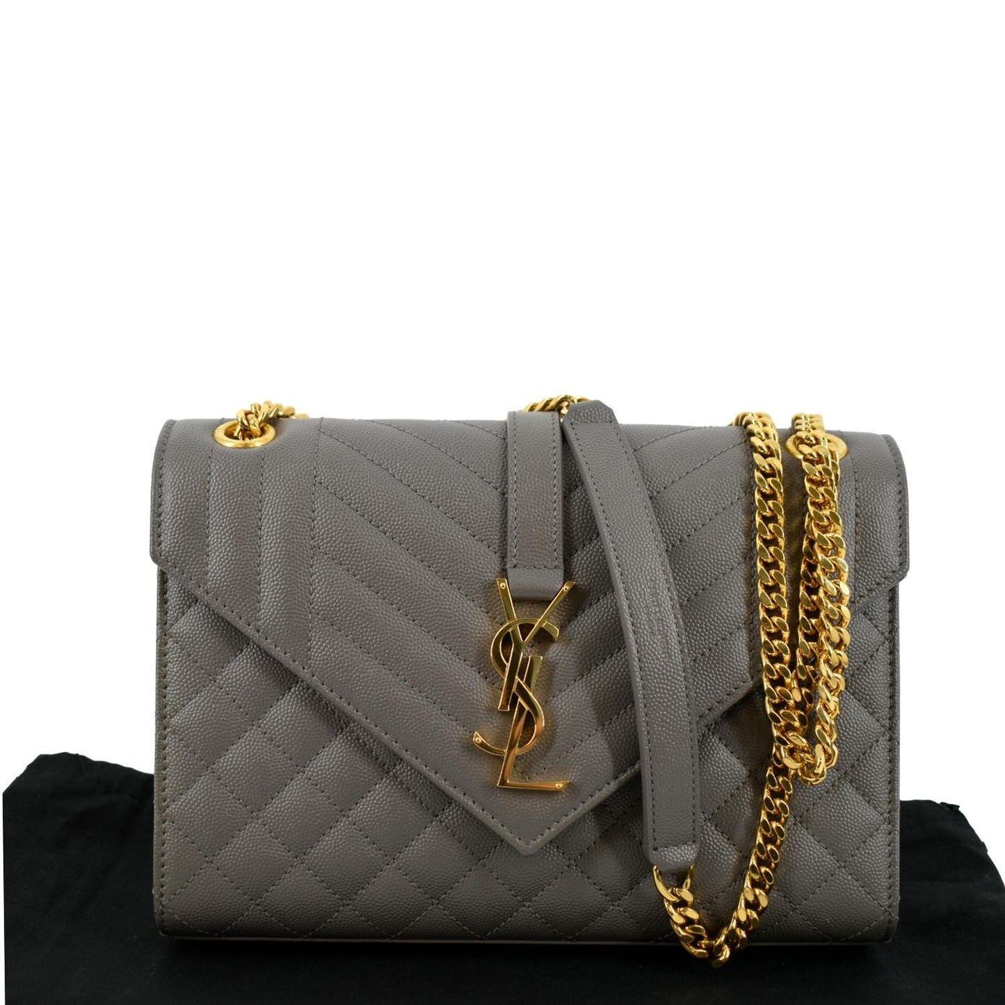 SAINT LAURENT Envelope Medium Matelasse Leather Crossbody Bag Gray