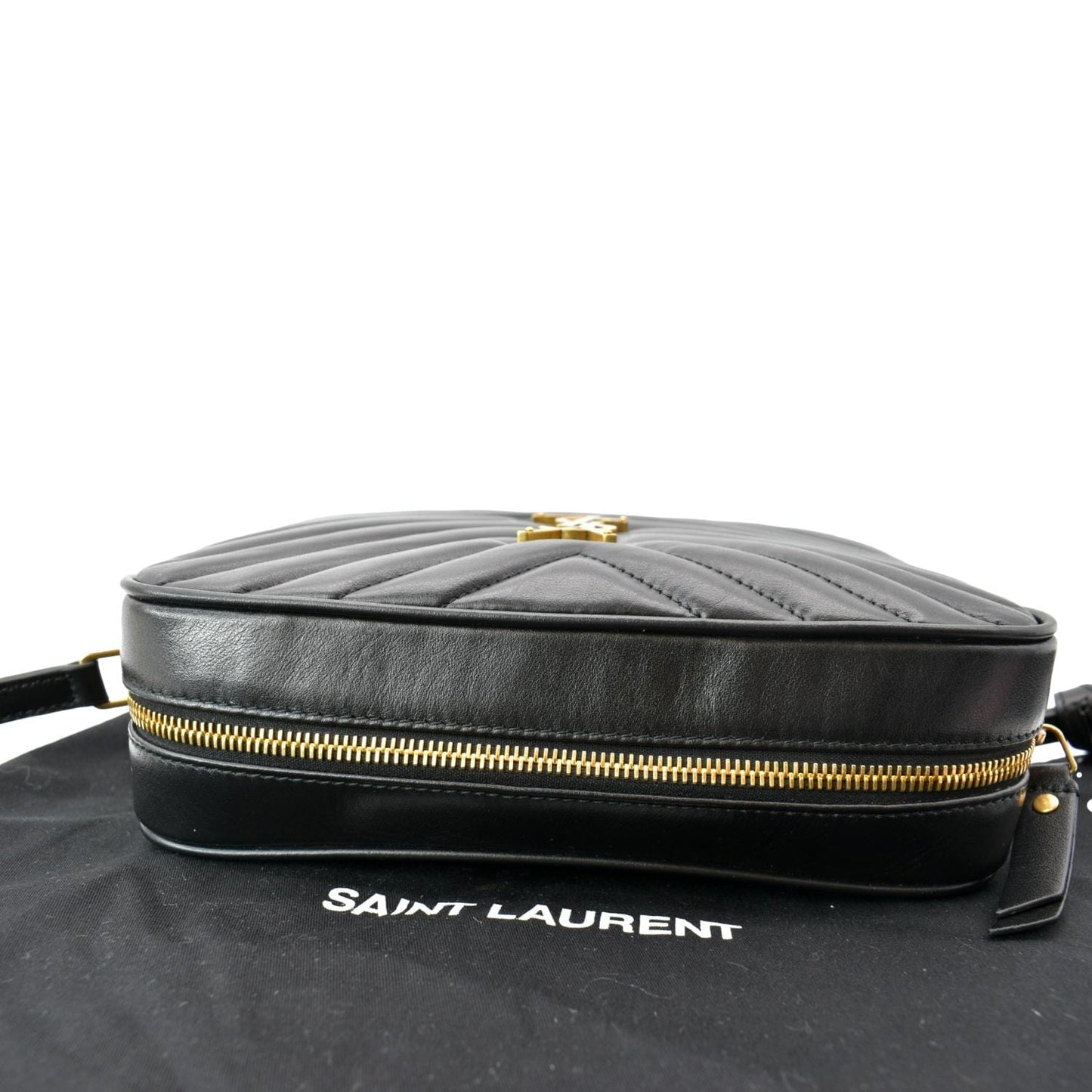 SAINT LAURENT Lou Chevron Leather Camera Crossbody Bag Black