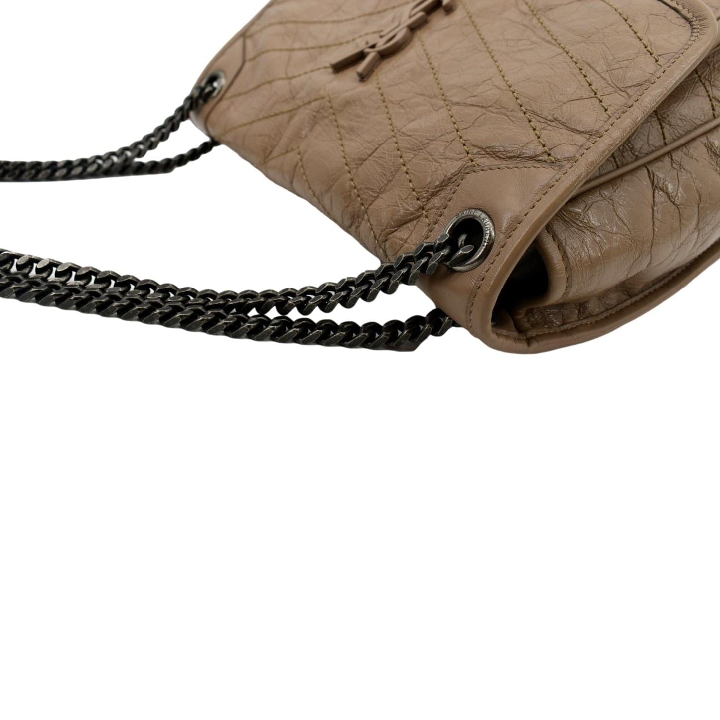SAINT LAURENT Niki Medium Leather Crossbody Bag Greyish Brown