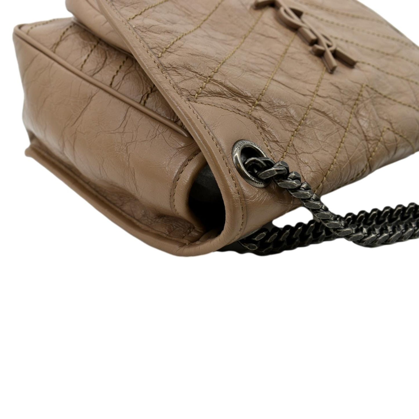 SAINT LAURENT Niki Medium Leather Crossbody Bag Greyish Brown