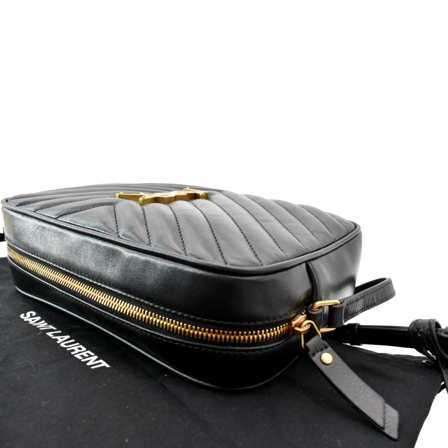SAINT LAURENT Lou Chevron Leather Camera Crossbody Bag Black
