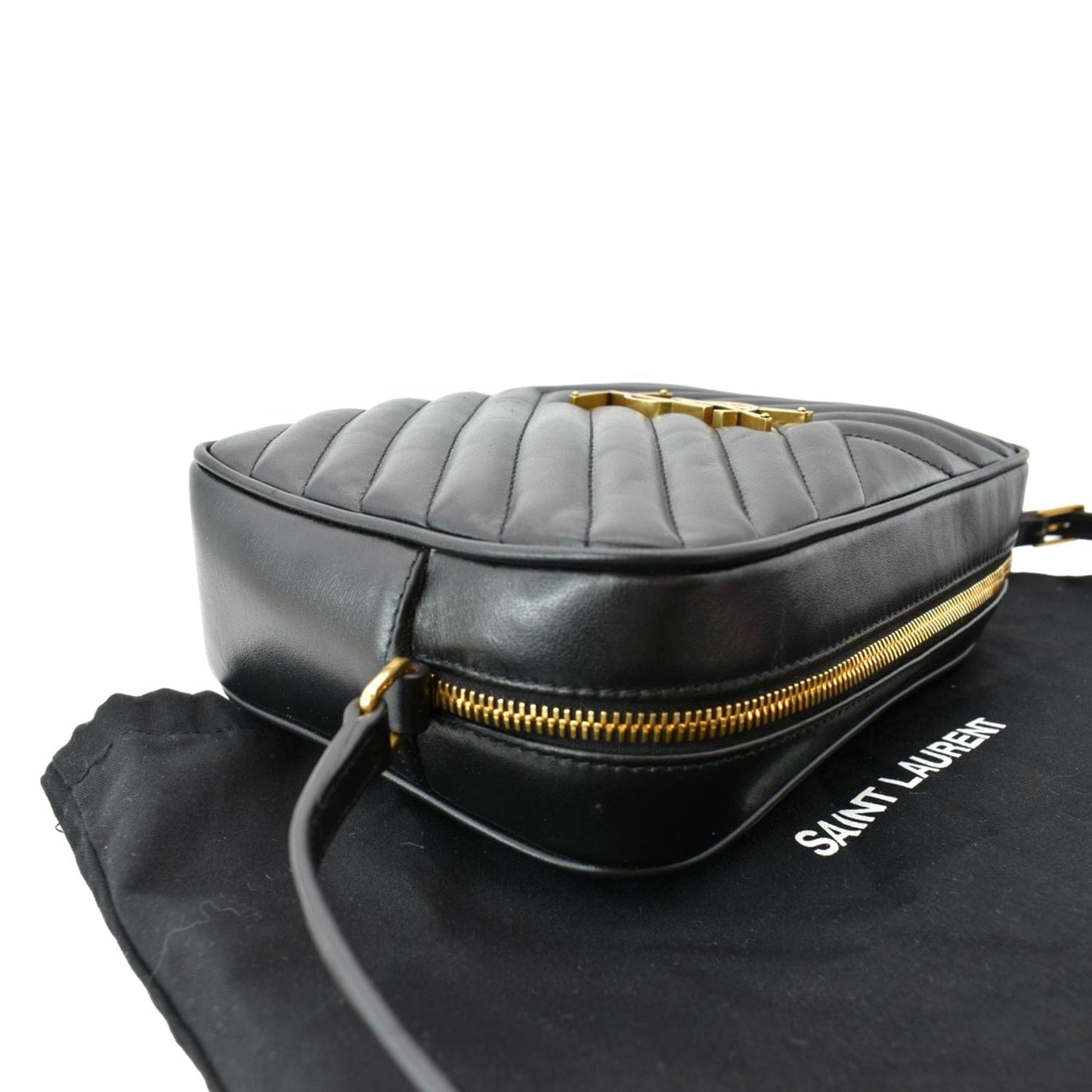 SAINT LAURENT Lou Chevron Leather Camera Crossbody Bag Black