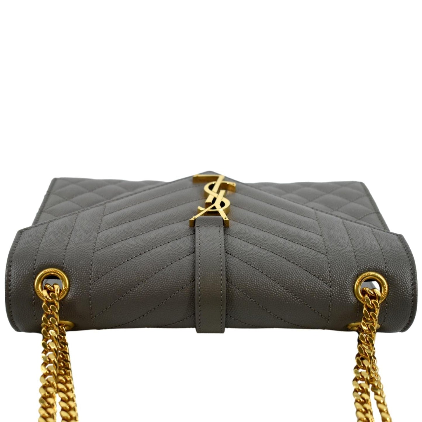 SAINT LAURENT Envelope Medium Matelasse Leather Crossbody Bag Gray