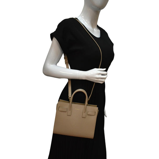 SAINT LAURENT Sac De Jour Nano Smooth Leather Satchel Shoulder Bag Dark Beige