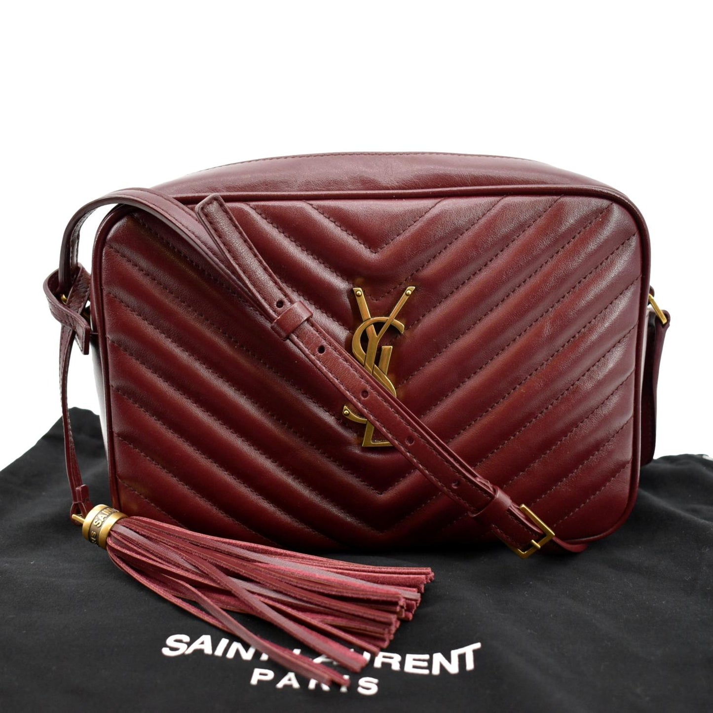 SAINT LAURENT Lou Camera Chevron Leather Crossbody Bag Maroon