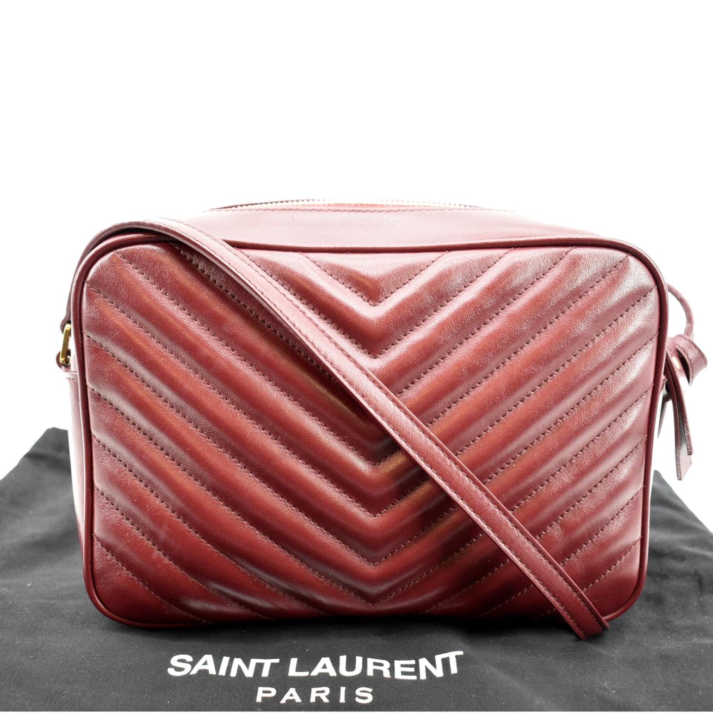 SAINT LAURENT Lou Camera Chevron Leather Crossbody Bag Maroon