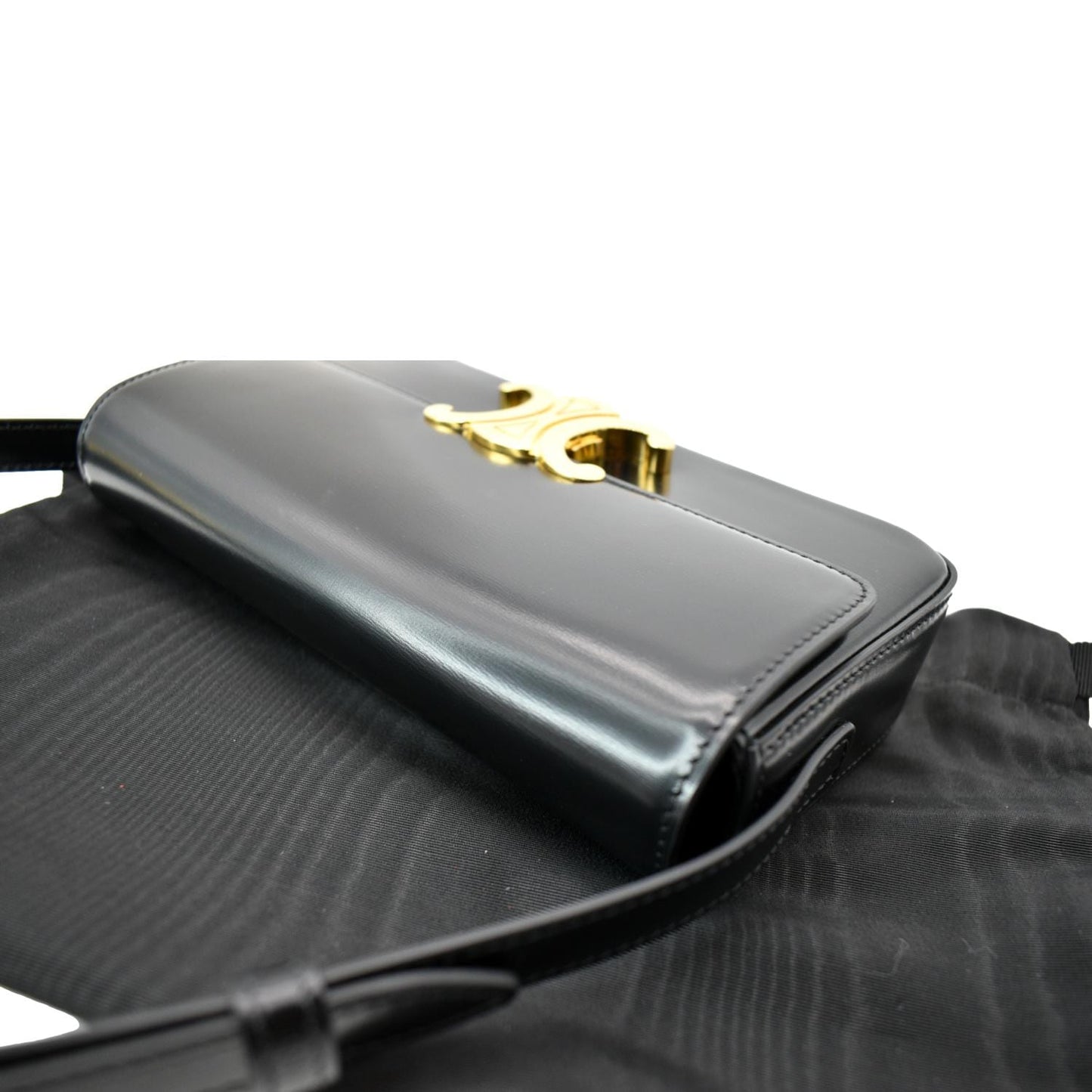CELINE Triomphe Calfskin Leather Shoulder Bag Black