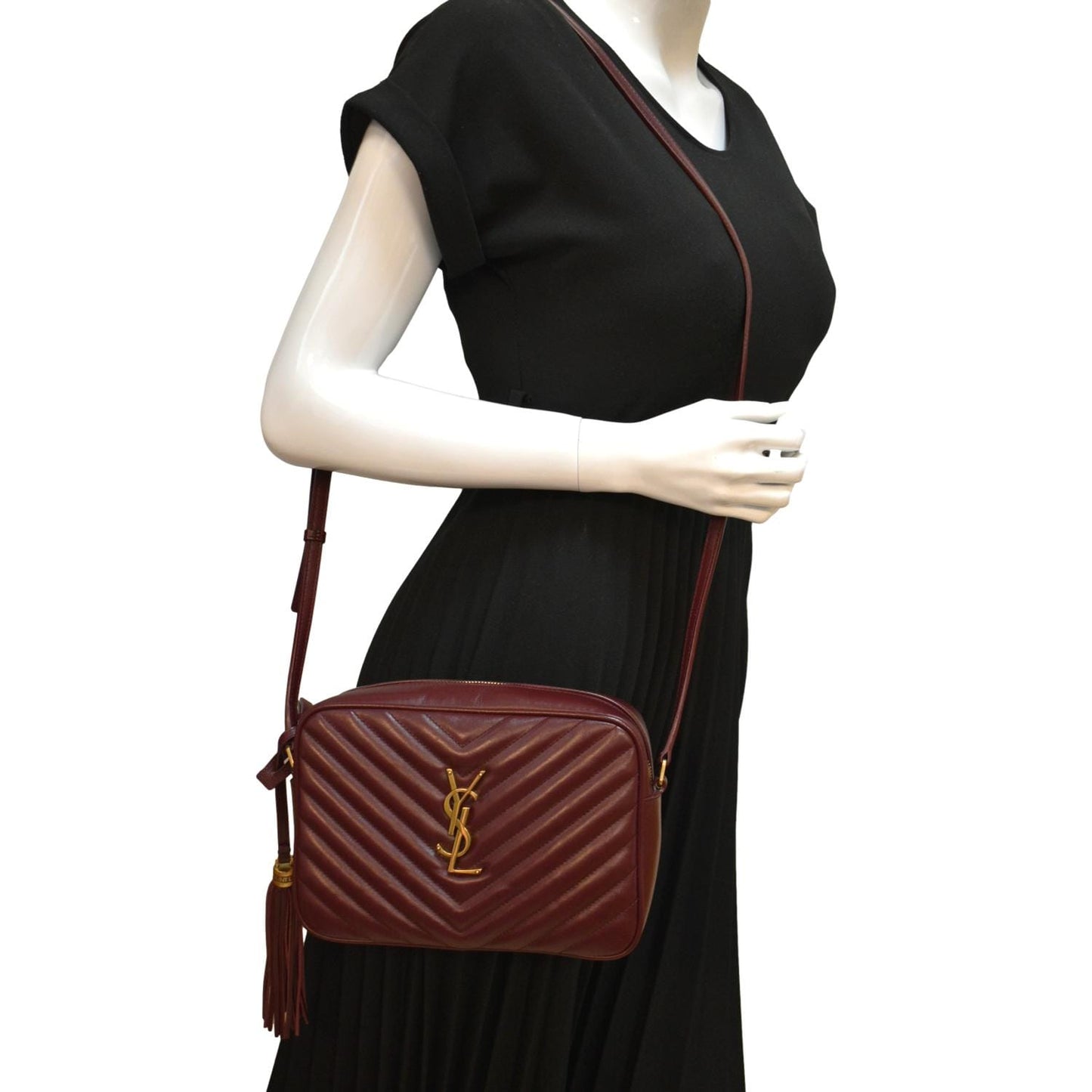 SAINT LAURENT Lou Camera Chevron Leather Crossbody Bag Maroon