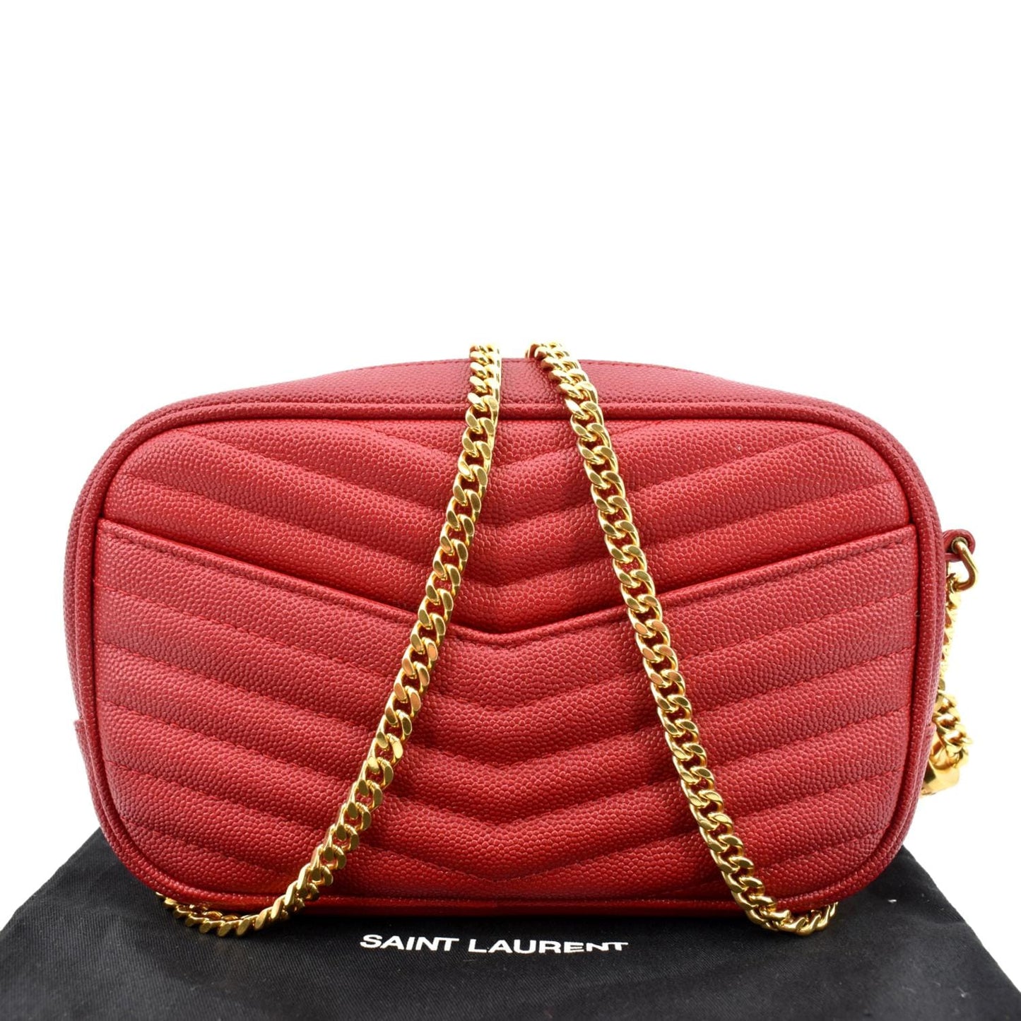 SAINT LAURENT Lou Chevron Leather Camera Crossbody Bag Red