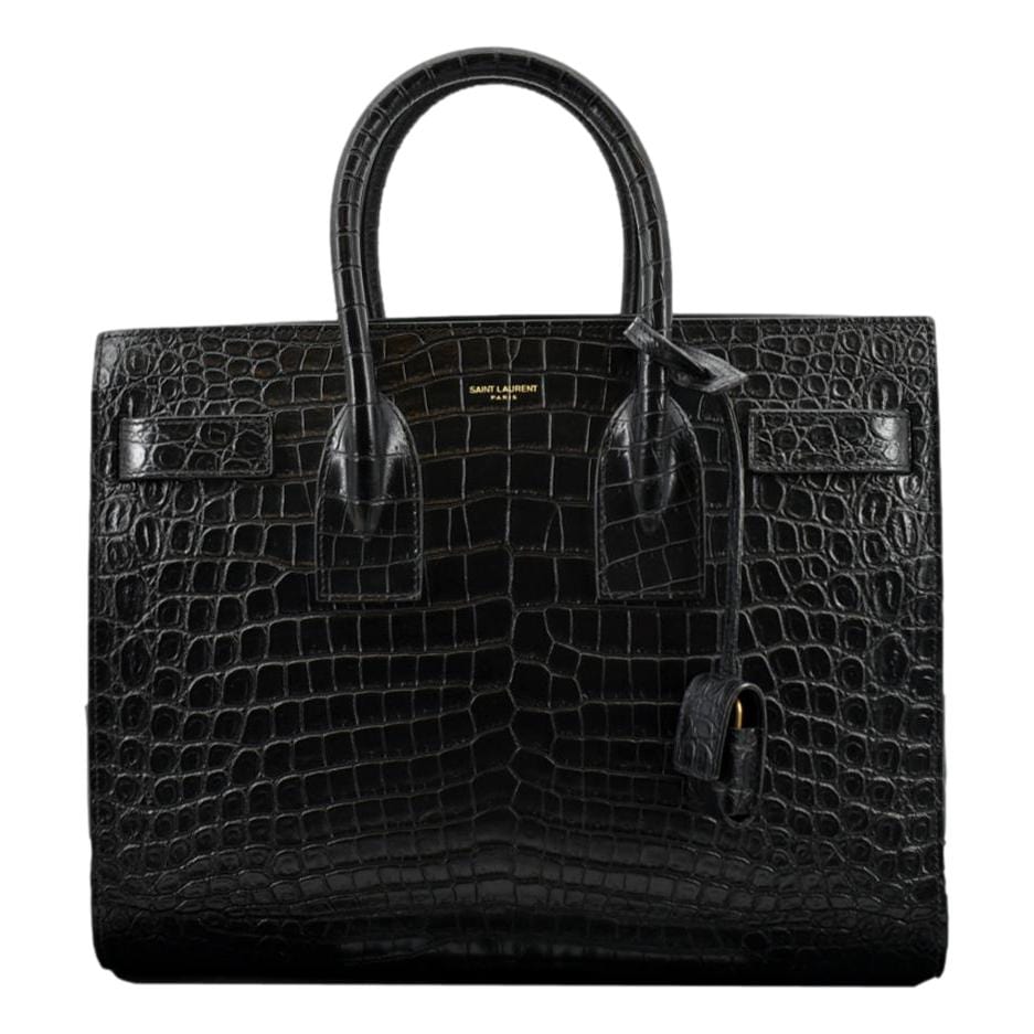SAINT LAURENT Sac de Jour Crocodile-Embossed Satchel Bag Black