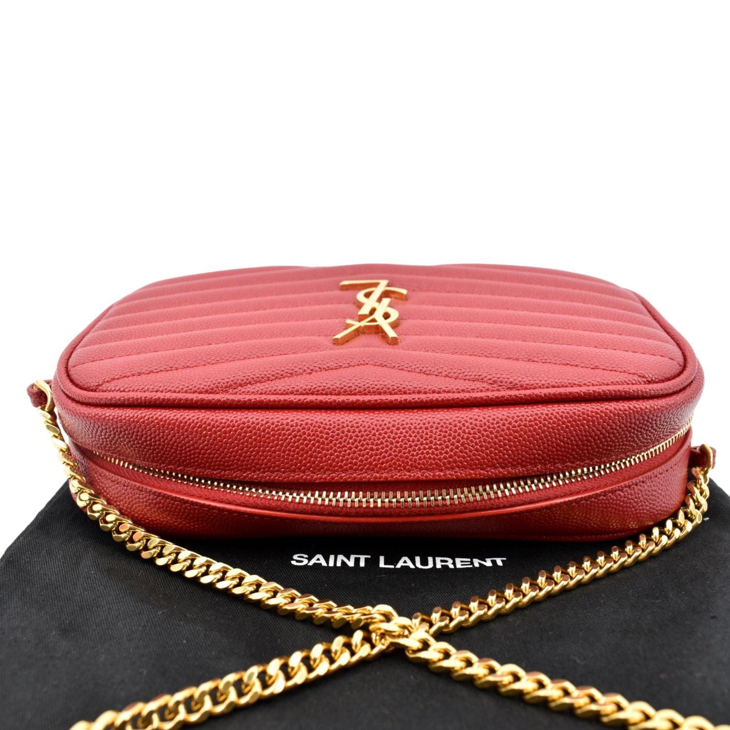 SAINT LAURENT Lou Chevron Leather Camera Crossbody Bag Red