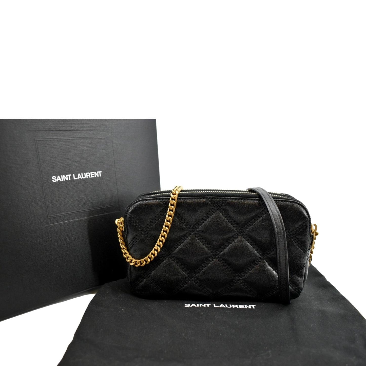 SAINT LAURENT Becky Double Zip Lambskin Leather Crossbody Bag Black