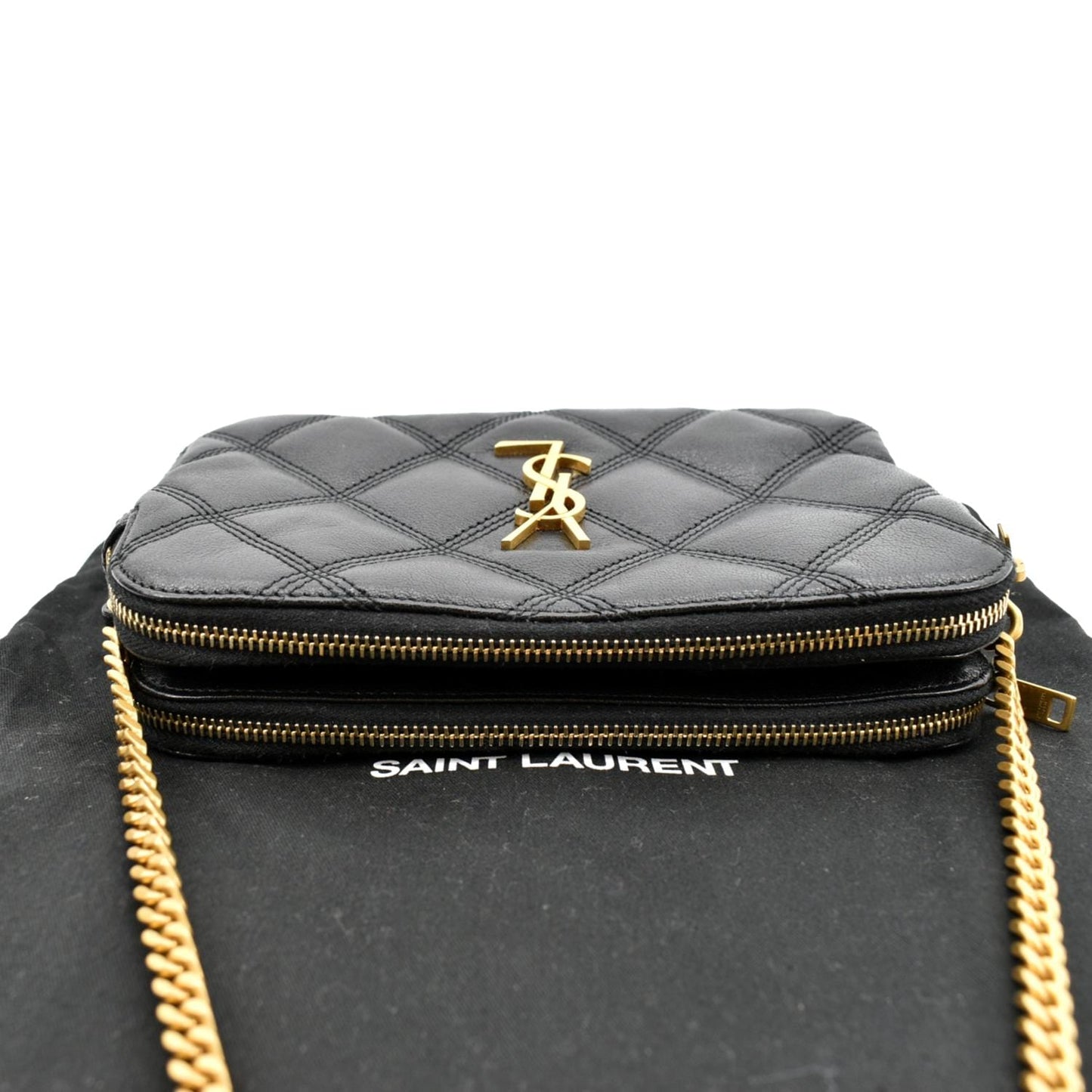 SAINT LAURENT Becky Double Zip Lambskin Leather Crossbody Bag Black