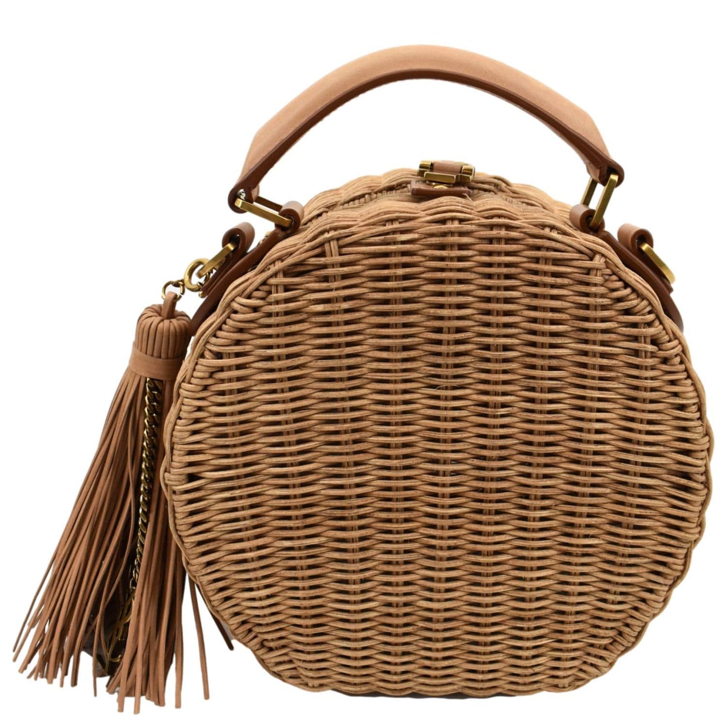 SAINT LAURENT Mica Wicker Leather Crossbody Bag Beige