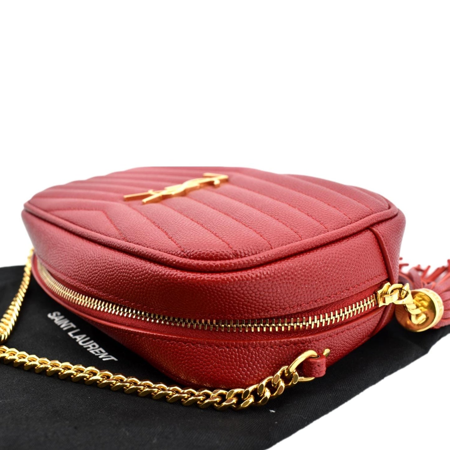 SAINT LAURENT Lou Chevron Leather Camera Crossbody Bag Red