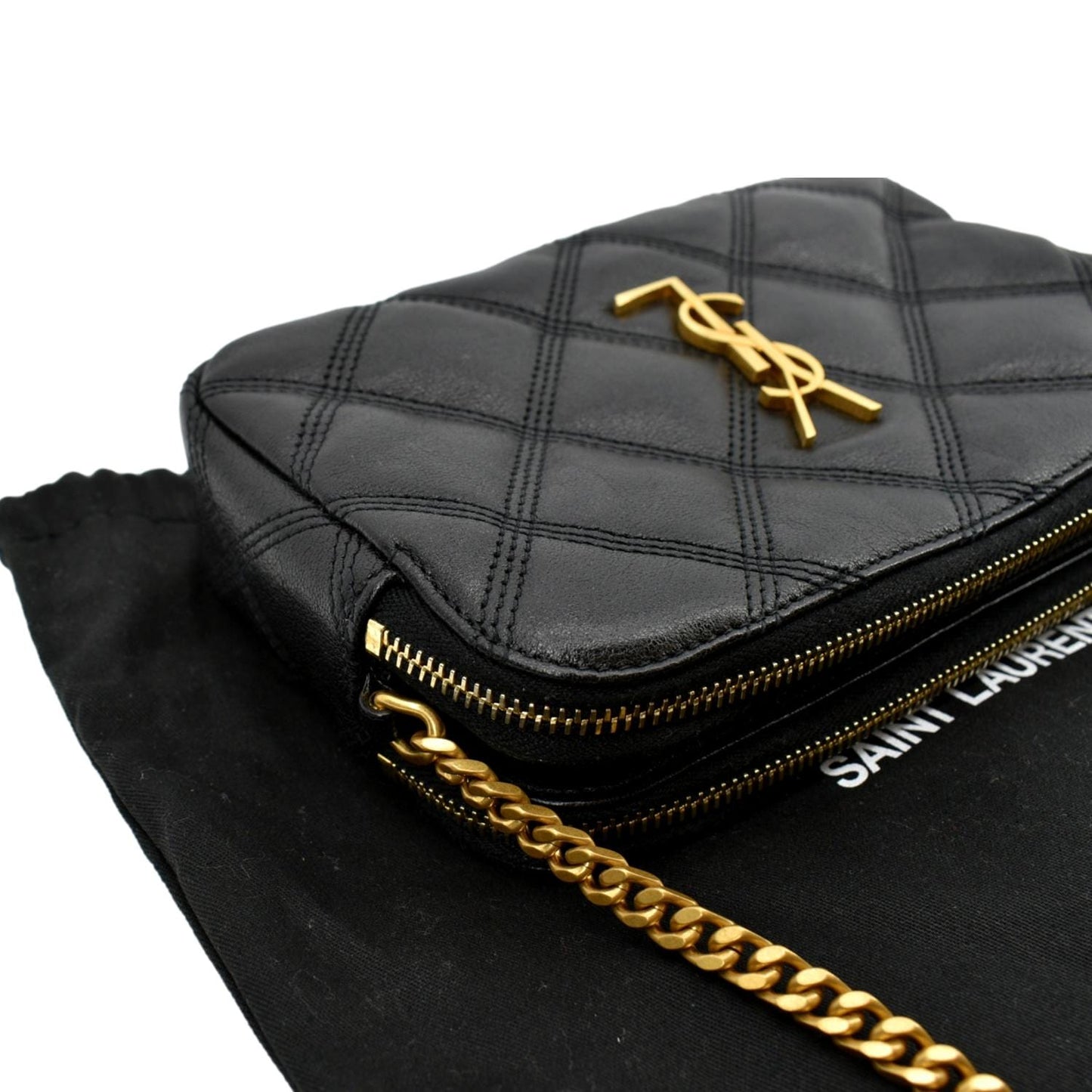 SAINT LAURENT Becky Double Zip Lambskin Leather Crossbody Bag Black