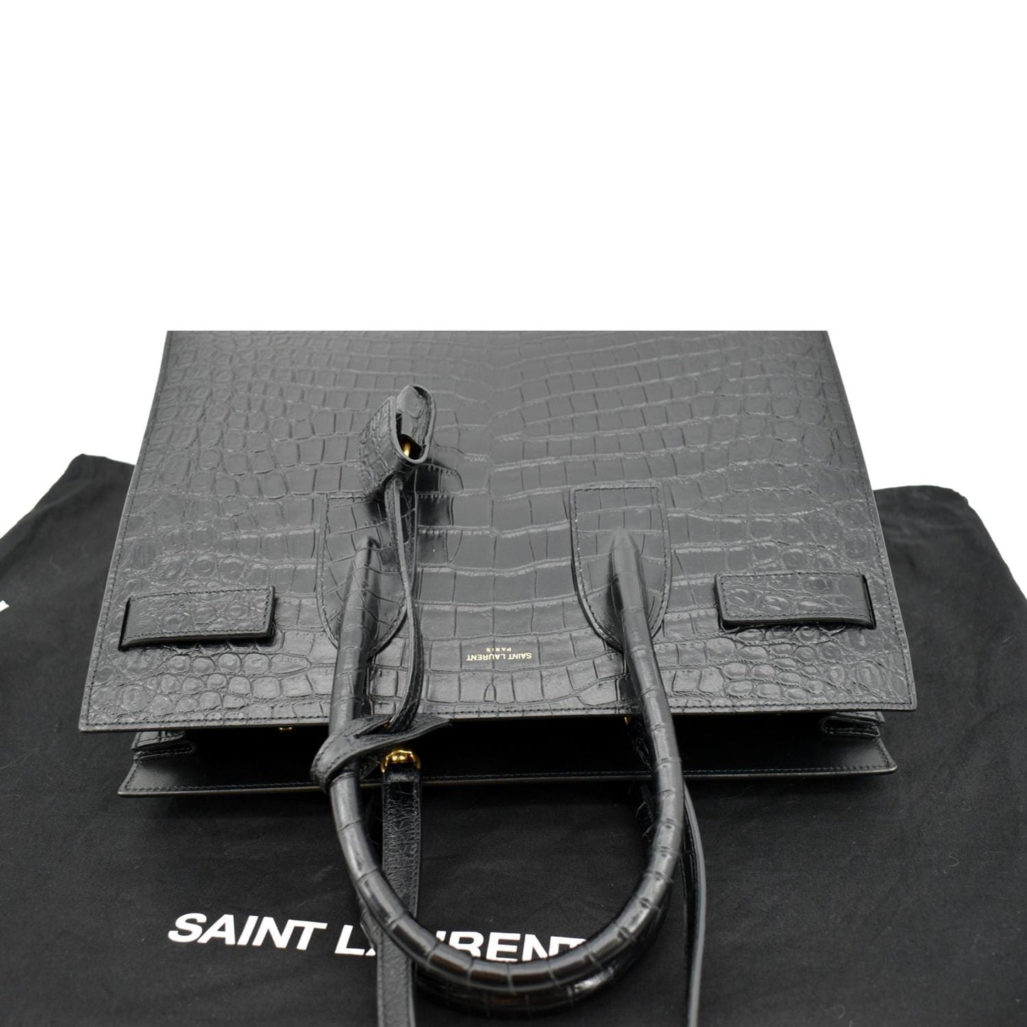 SAINT LAURENT Sac de Jour Crocodile-Embossed Satchel Bag Black