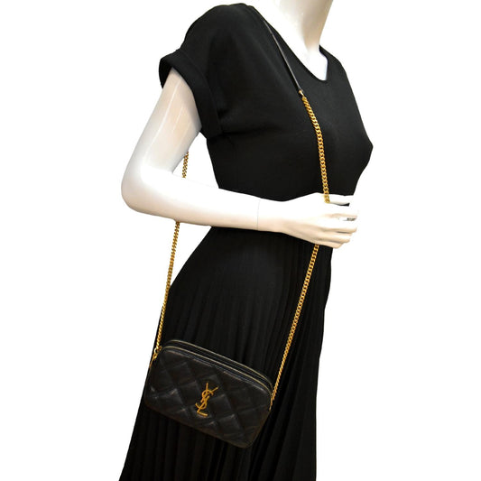 SAINT LAURENT Becky Double Zip Lambskin Leather Crossbody Bag Black