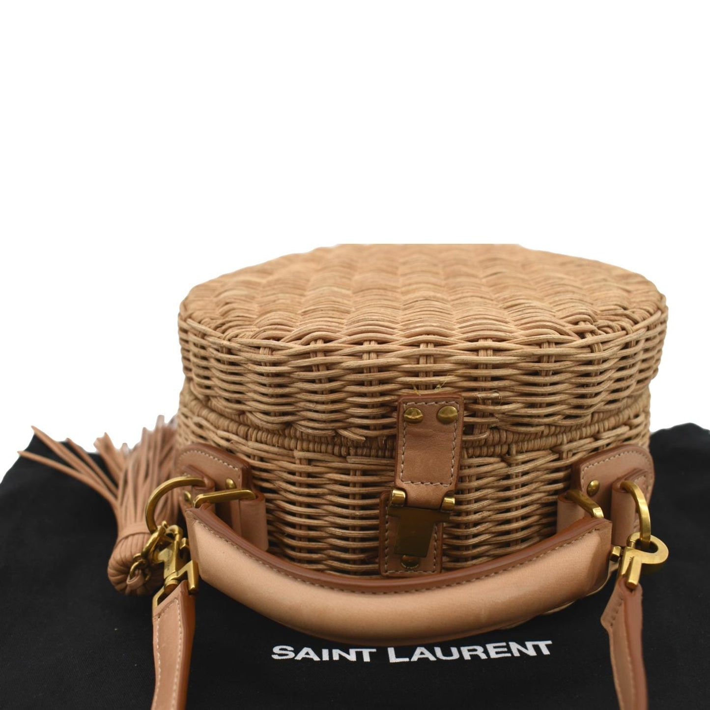 SAINT LAURENT Mica Wicker Leather Crossbody Bag Beige