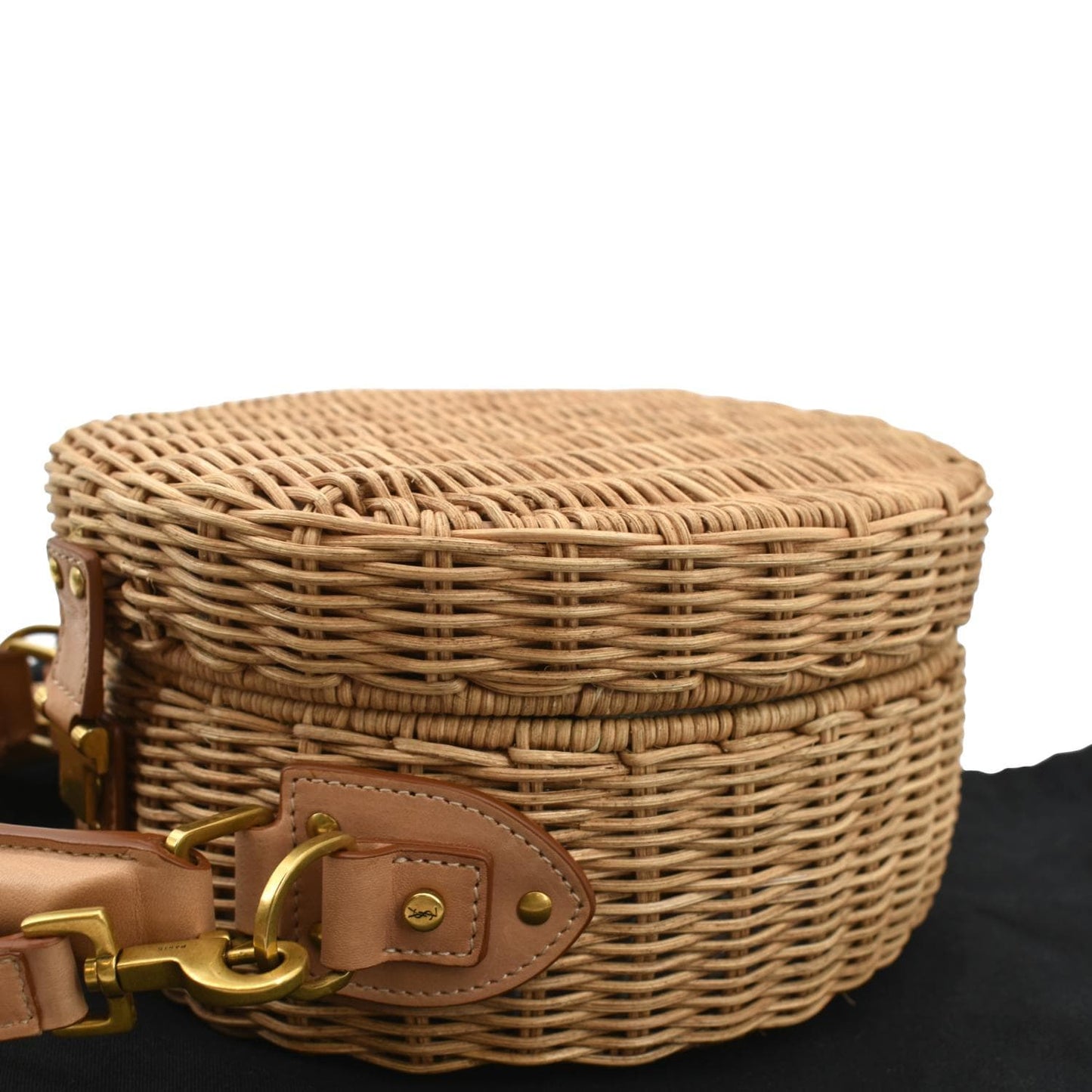 SAINT LAURENT Mica Wicker Leather Crossbody Bag Beige