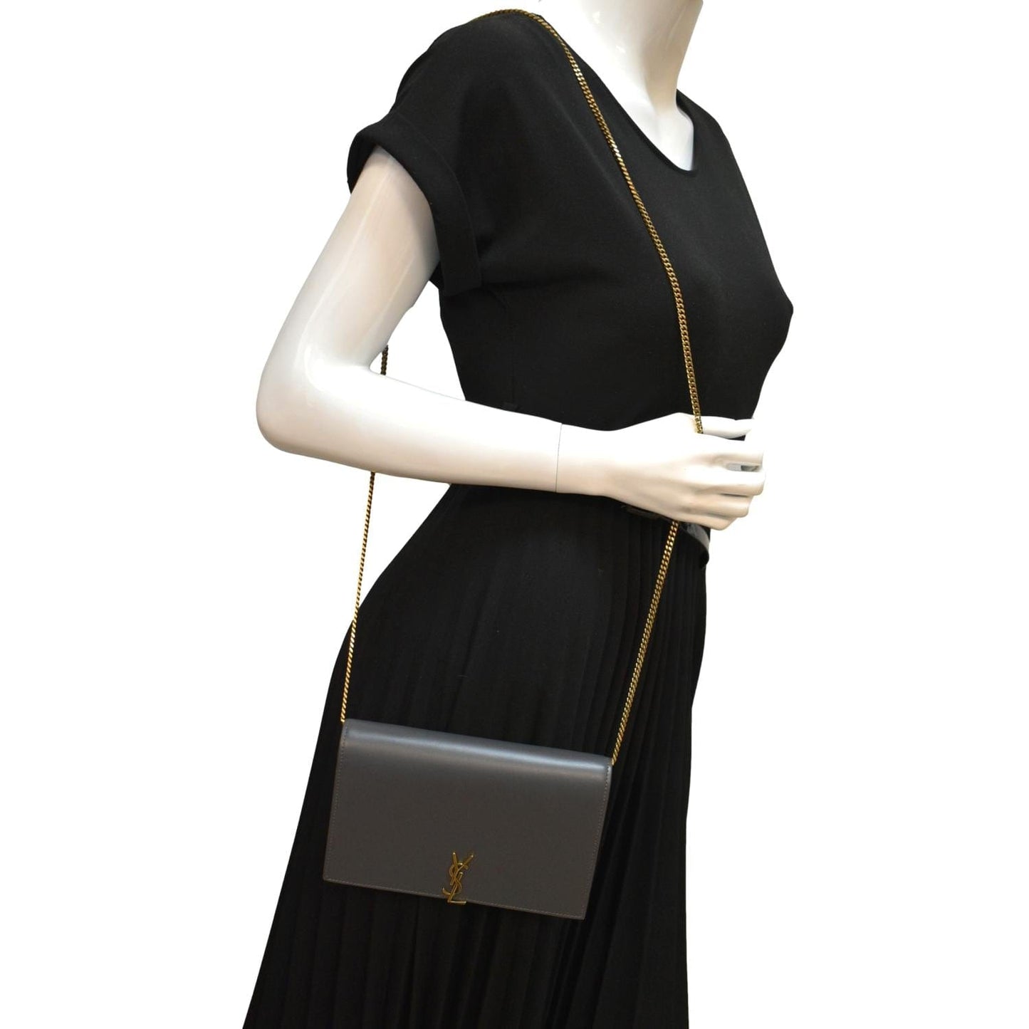 Saint Laurent Flap Leather Shoulder Bag Light Gray-