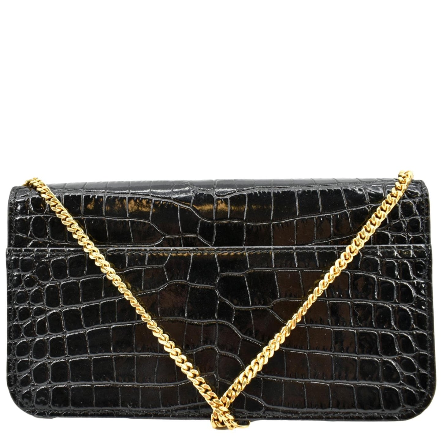 SAINT LAURENT Kate Crocodile Leather Shoulder Bag Black