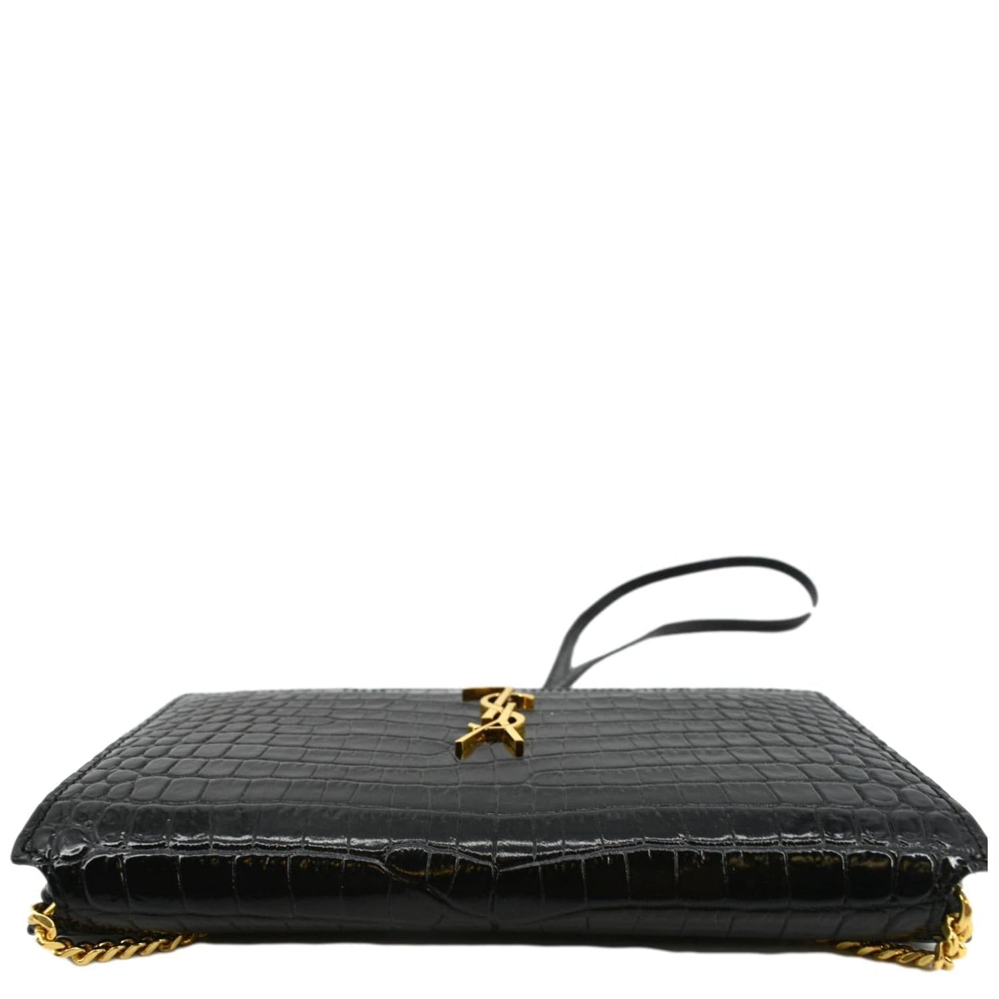 SAINT LAURENT Kate Crocodile Leather Shoulder Bag Black
