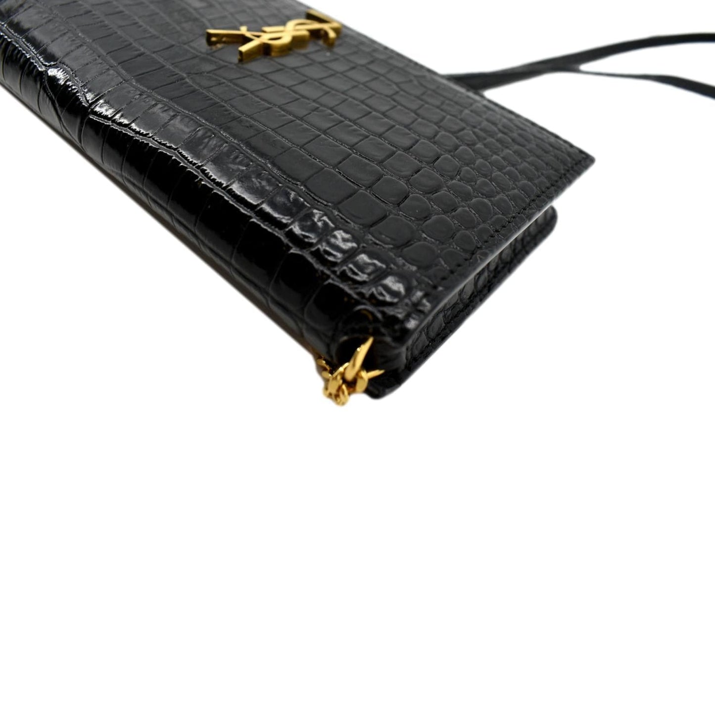 SAINT LAURENT Kate Crocodile Leather Shoulder Bag Black